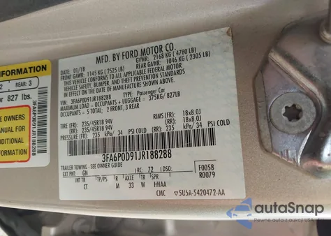 2018 Ford Fusion Titanium из США, поврежденный, VIN 3FA6P0D91JR188288